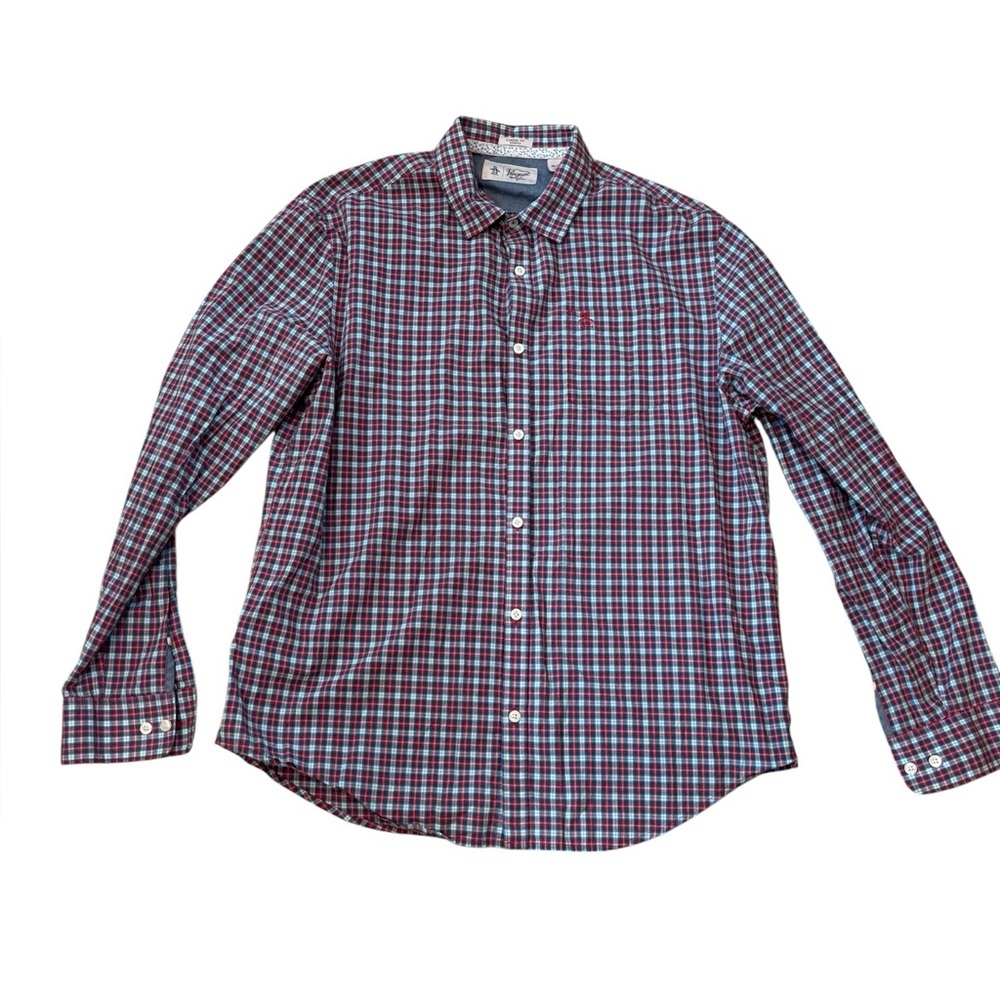 Penguin by Munsingwear Men’s Button Down Shirt Plaid Classic Fit Stretch Size XL